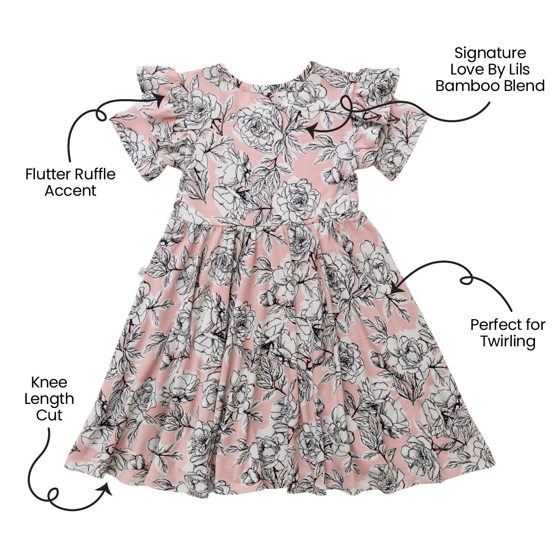 Bamboo Ruffle Spin Dress Floral Knee-Length Short Sleeve Allie