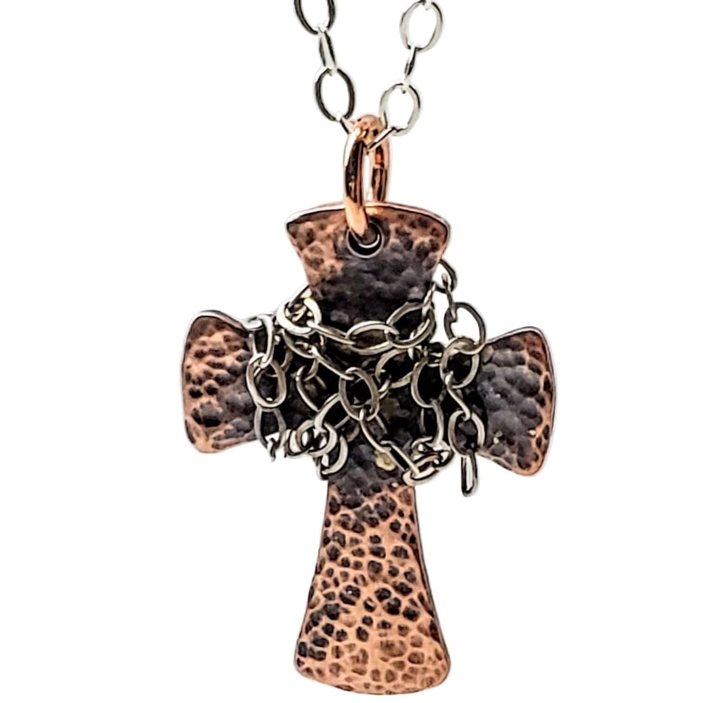 Chained Hammered Copper Cross Necklace Unisex Alexa Martha Designs