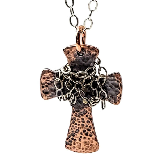 Chained Hammered Copper Cross Necklace Unisex Alexa Martha Designs