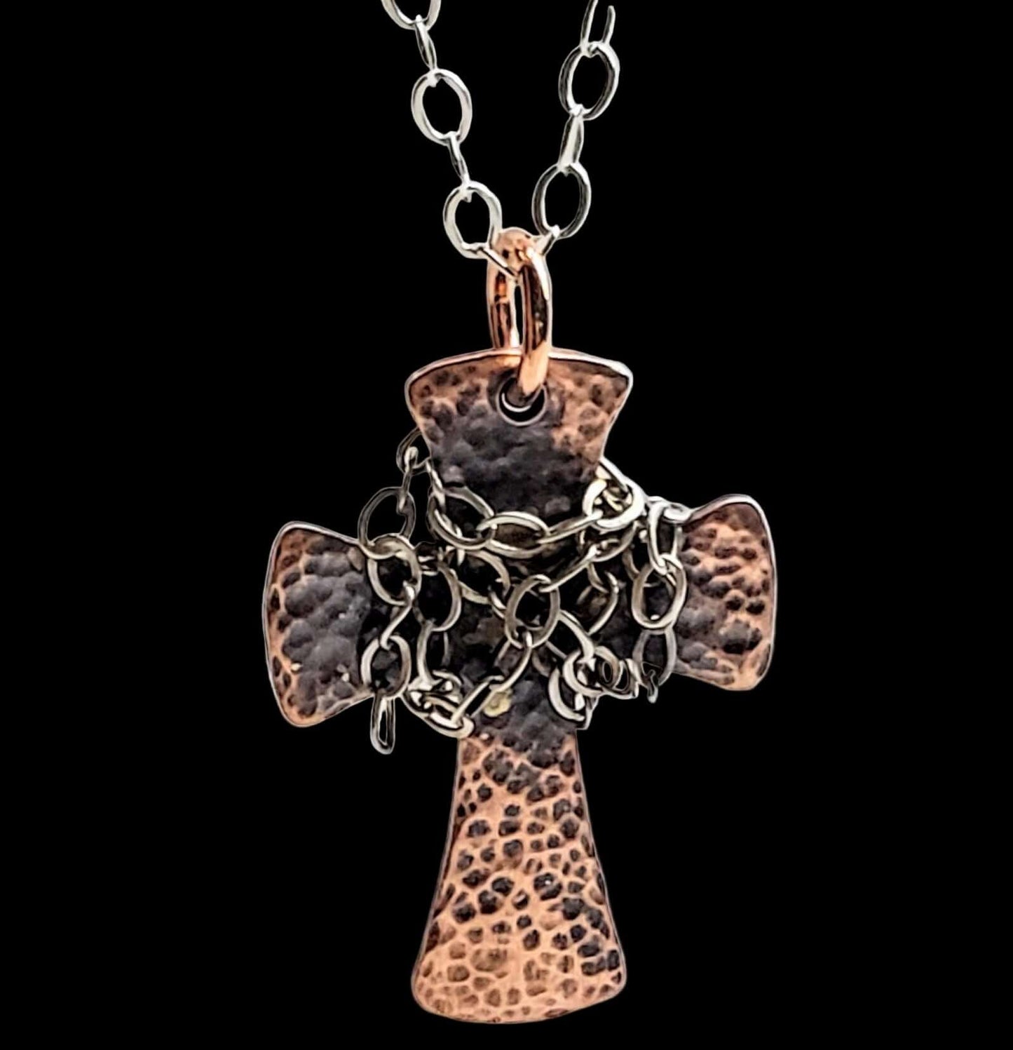 Chained Hammered Copper Cross Necklace Unisex Alexa Martha Designs