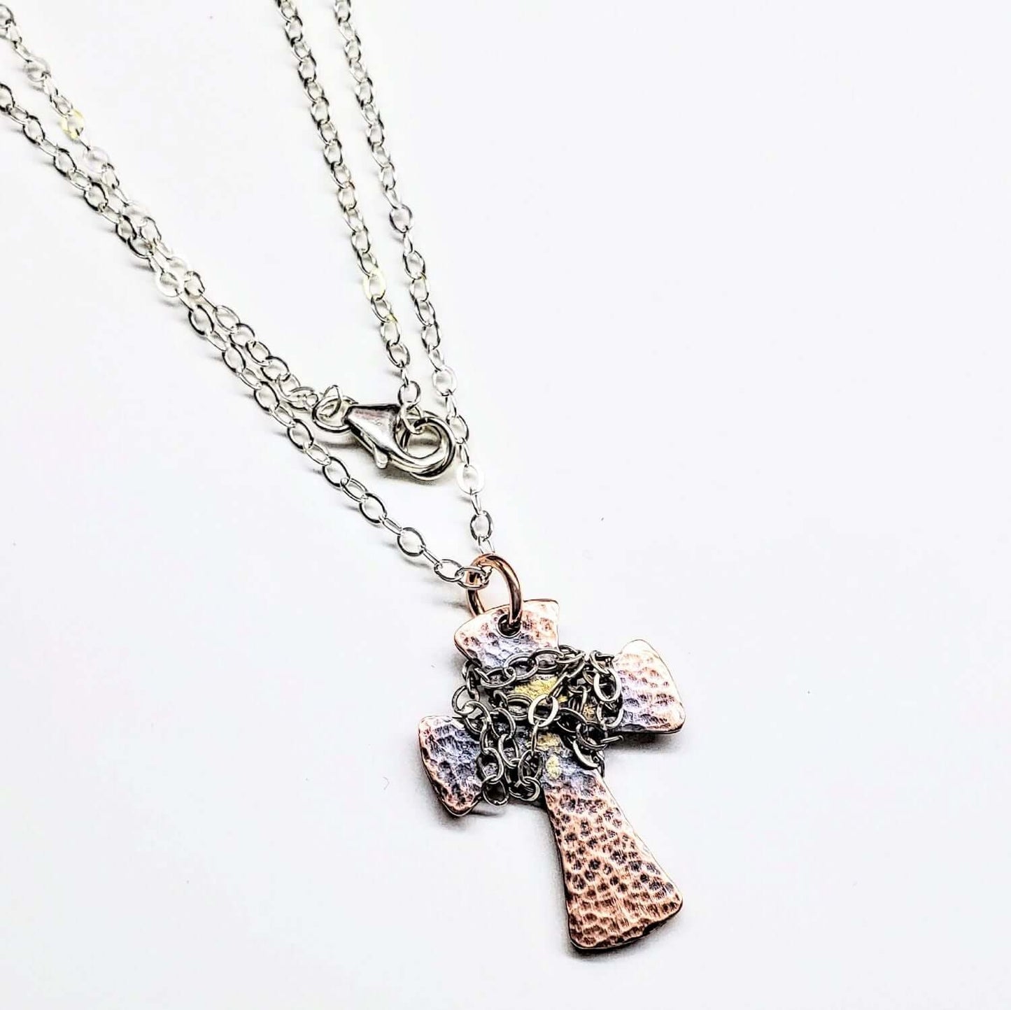 Chained Hammered Copper Cross Necklace Unisex Alexa Martha Designs