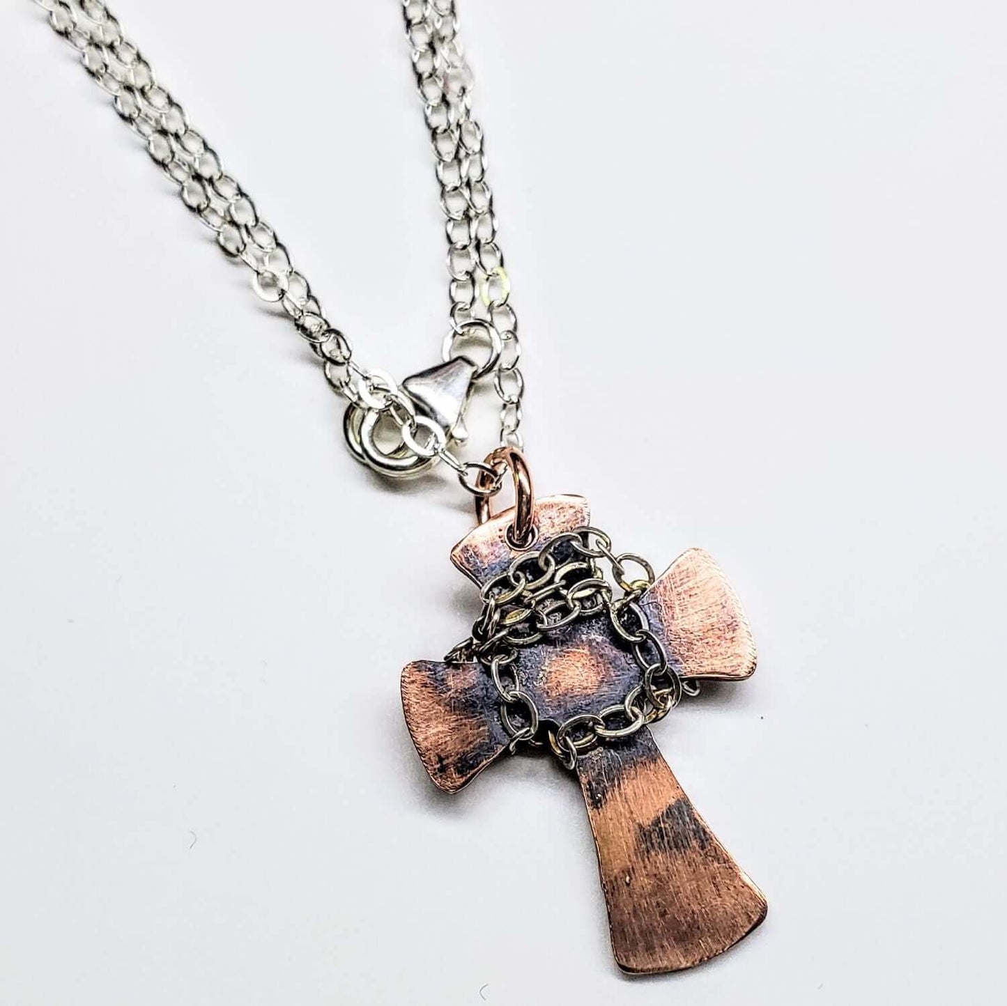 Chained Hammered Copper Cross Necklace Unisex Alexa Martha Designs