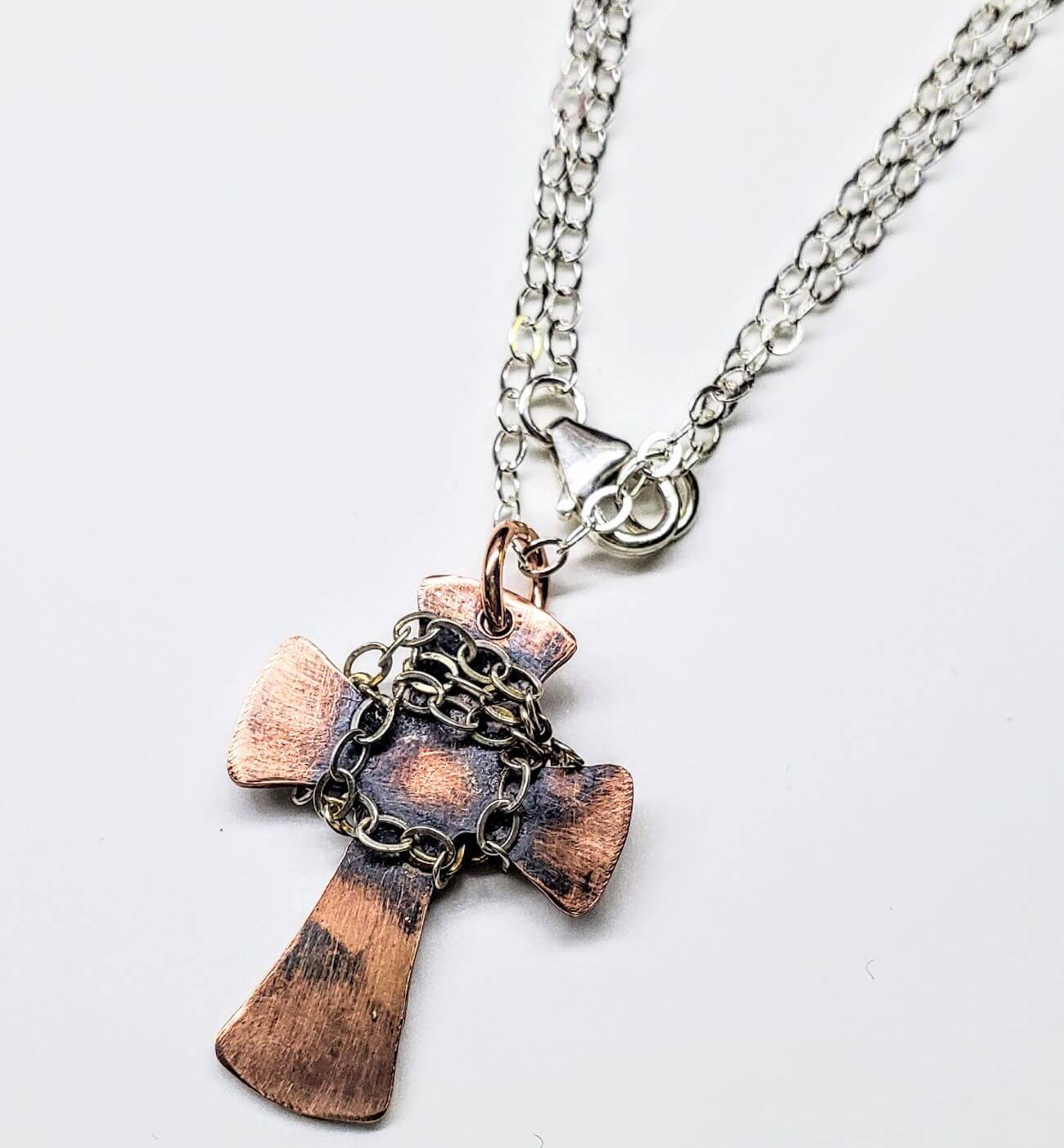 Chained Hammered Copper Cross Necklace Unisex Alexa Martha Designs