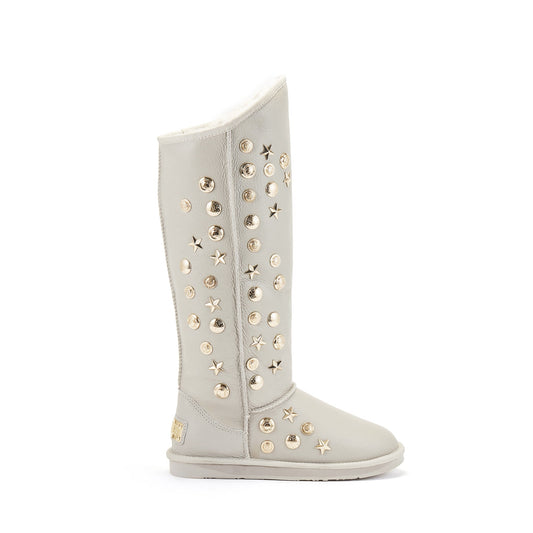 Tall Ice Gray Sheepskin Fur Lined Knee Height Boot ANGEL