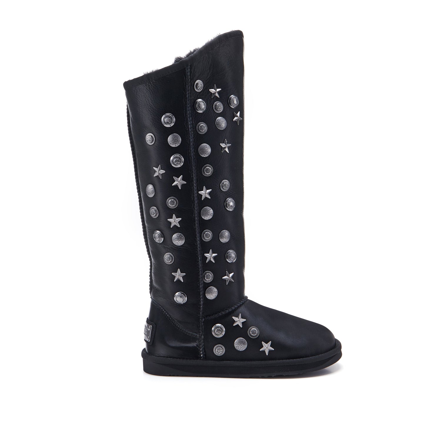 Satin Black Knee Height Sheepskin Fur Lined Boot ANGEL