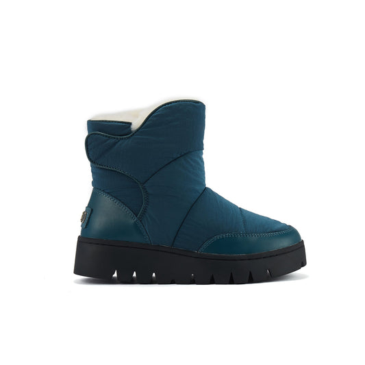 Ankle Height Sheepskin Fur Lined Snow Boot with Velcro Fastening ARWEN PETROL