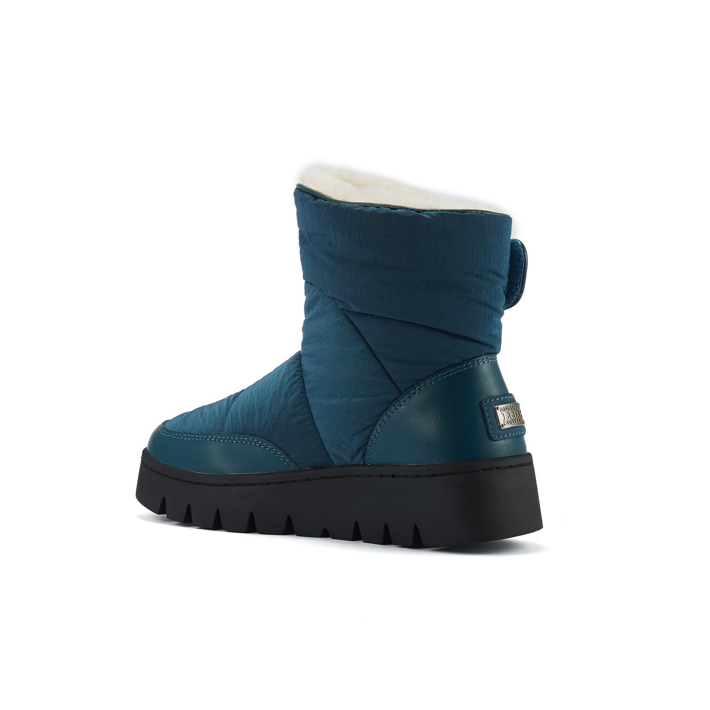 Ankle Height Sheepskin Fur Lined Snow Boot with Velcro Fastening ARWEN PETROL