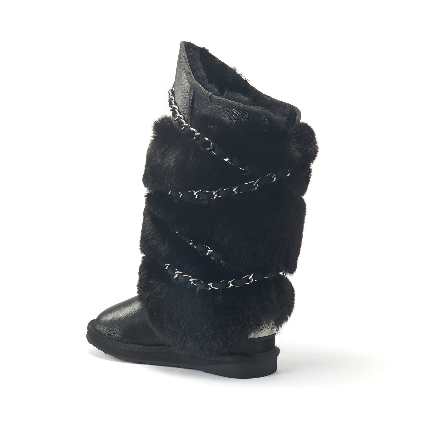 Tall Satin Black Sheepskin Lined Boot ATILLA