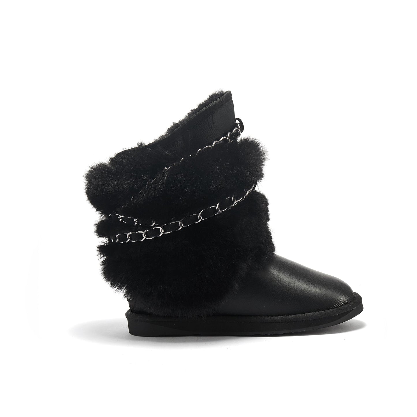 Black Satin Sheepskin Lined Short Boot ATILLA