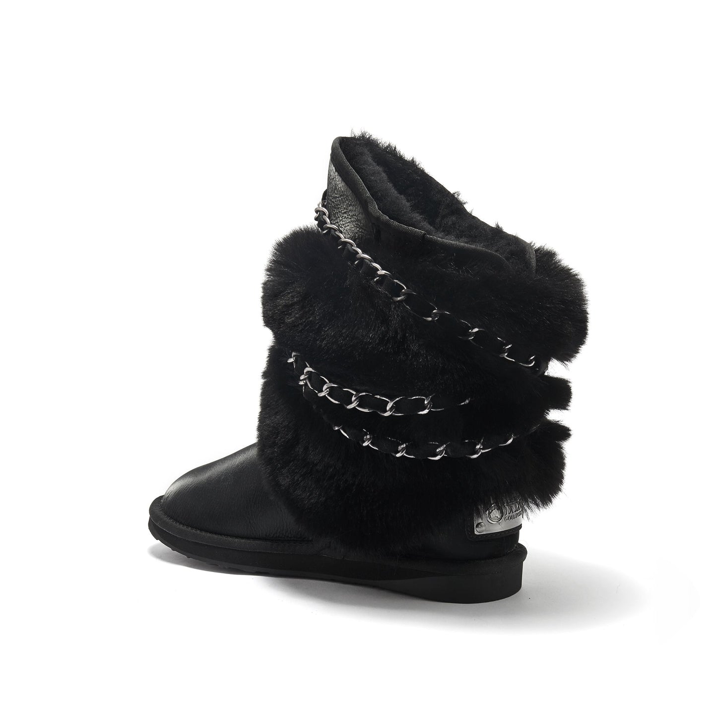 Black Satin Sheepskin Lined Short Boot ATILLA