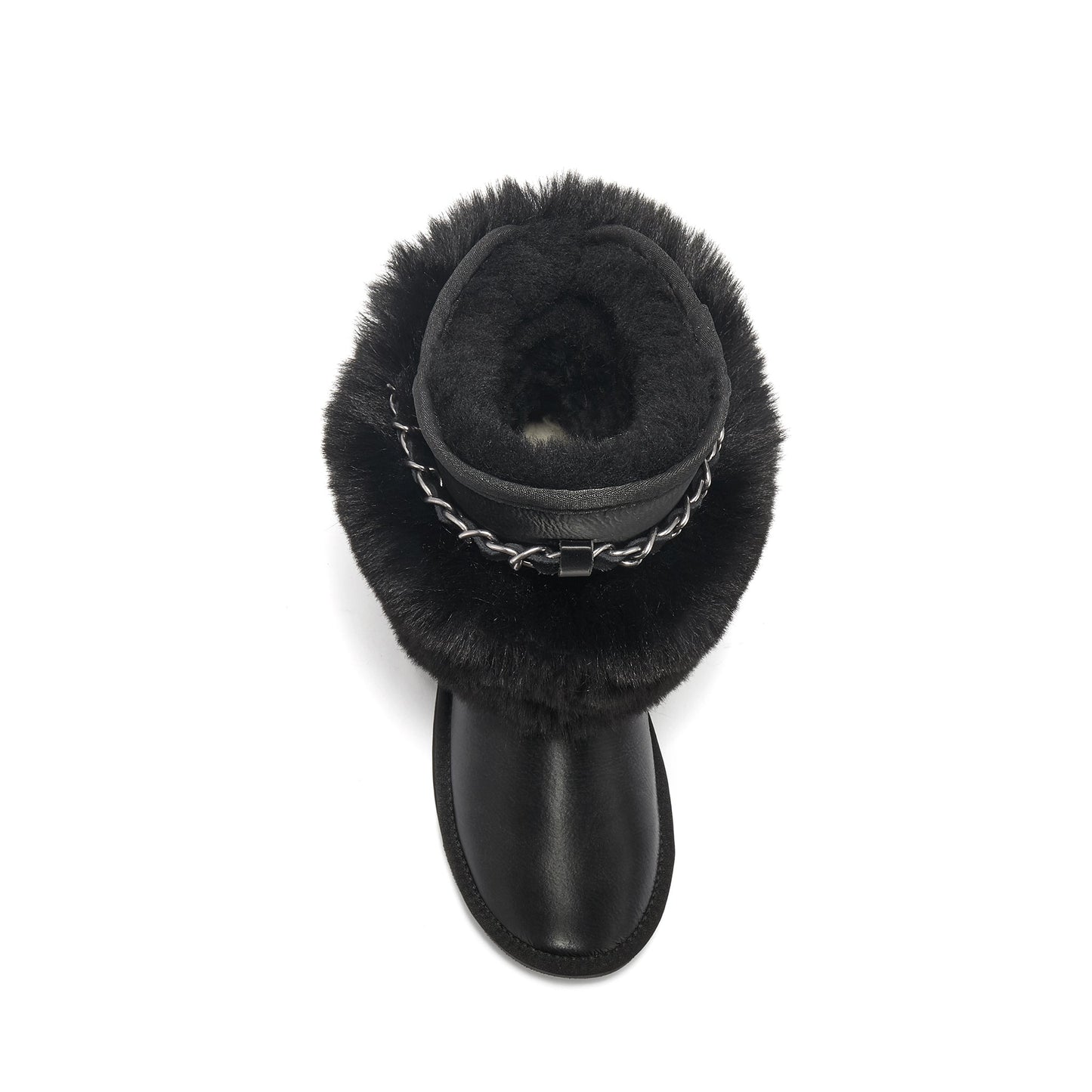 Black Satin Sheepskin Lined Short Boot ATILLA