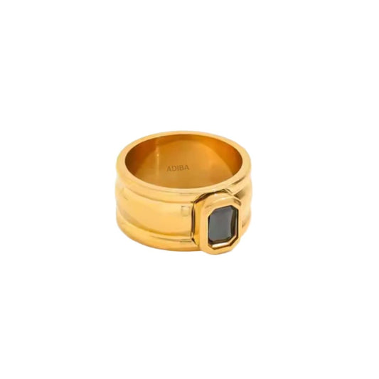 Coal Black 18k Gold Plated Chunky Ring Stainless Steel