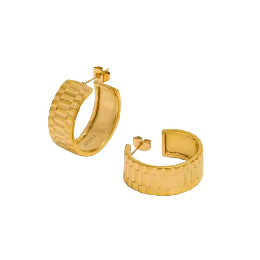 Textured 18k Gold Plated Hoop Earrings Stainless Steel ADIBA