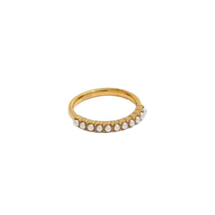 Line of Pearls Mini Pearl Gold Plated Stainless Steel Ring ADIBA