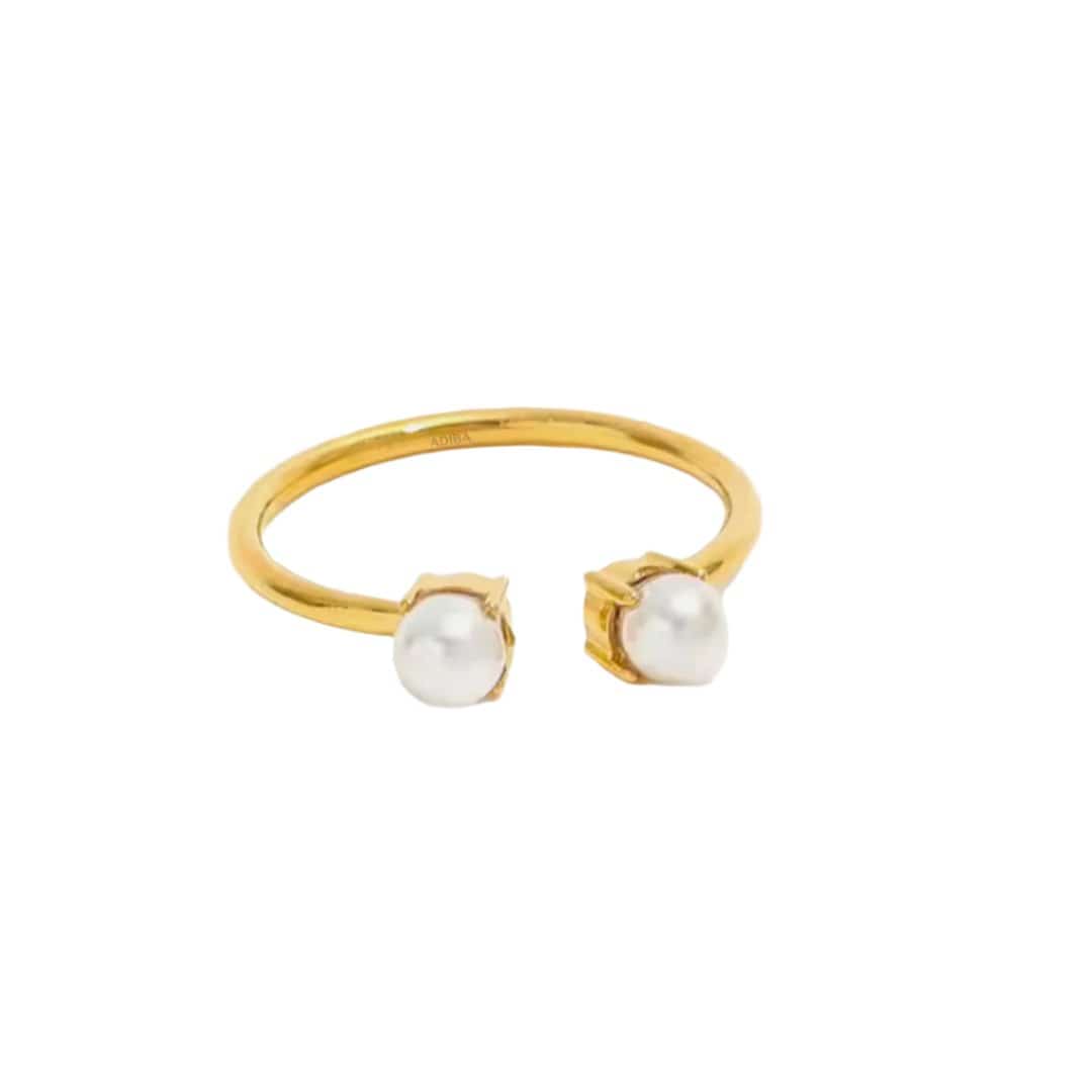 Double Pearl 18k Gold Plated Stainless Steel Ring ADIBA