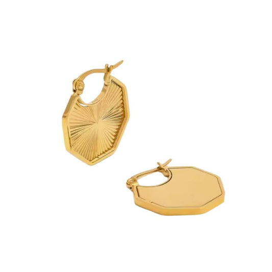 Hexagon 18k Gold Plated Stainless Steel Huggie Earrings Rays of