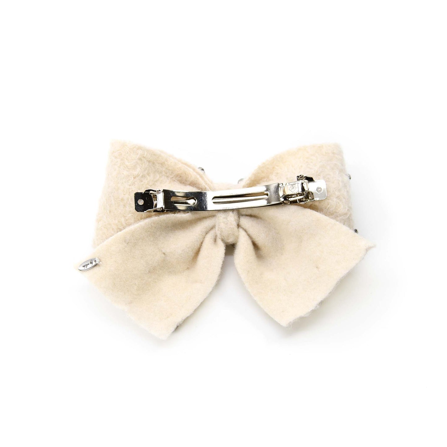 Beige Faux Woolen Hair Bow with Silver Beads Hair Accessory ADIBA
