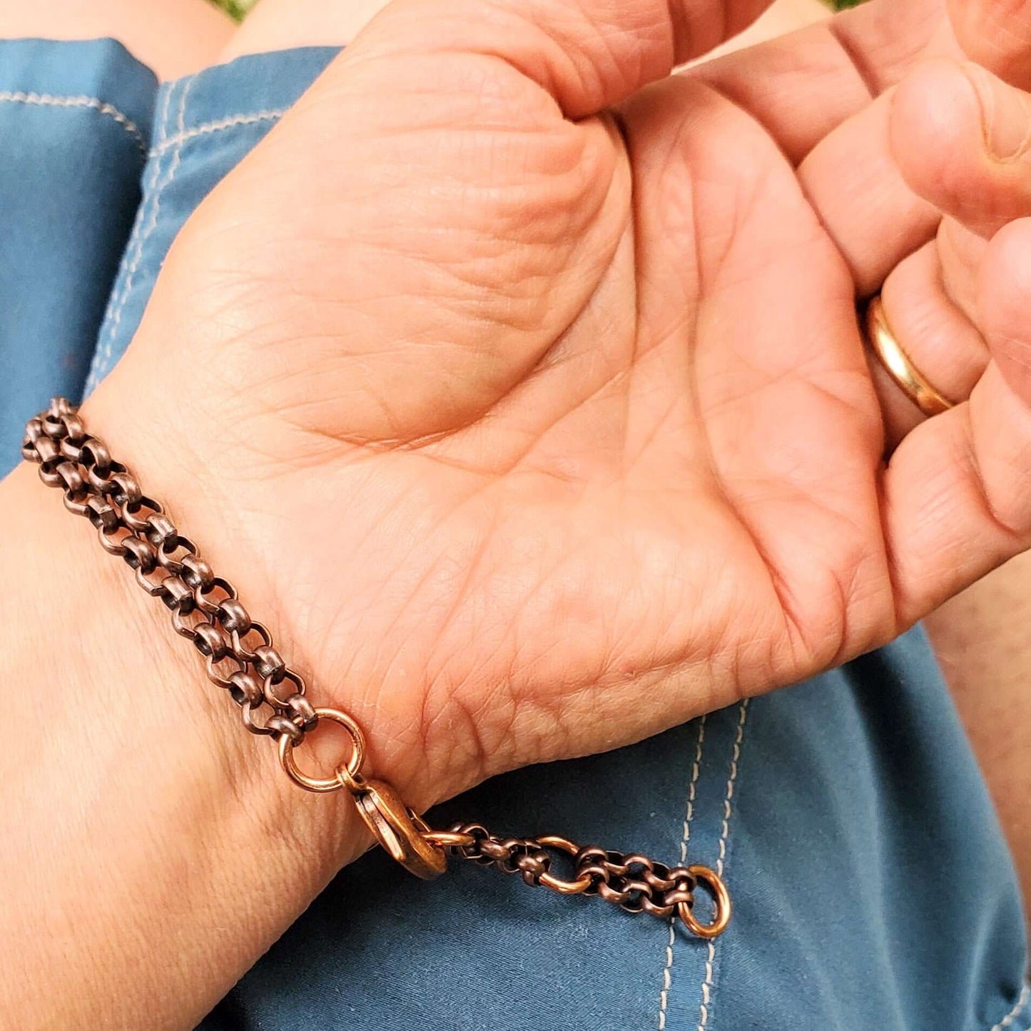 Adjustable Copper Channel Silver Mesh Cuff Bracelet Handmade