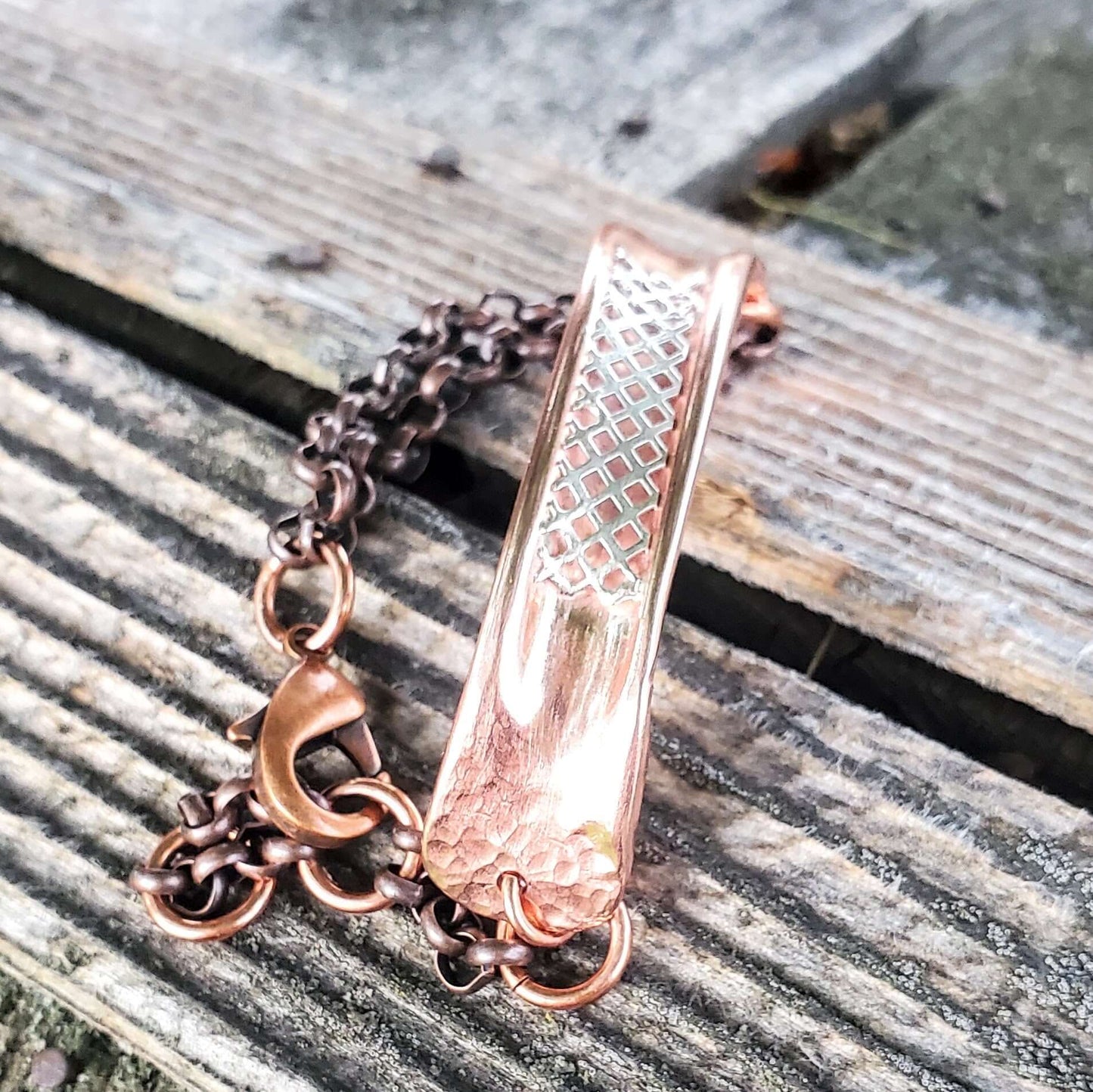 Adjustable Copper Channel Silver Mesh Cuff Bracelet Handmade