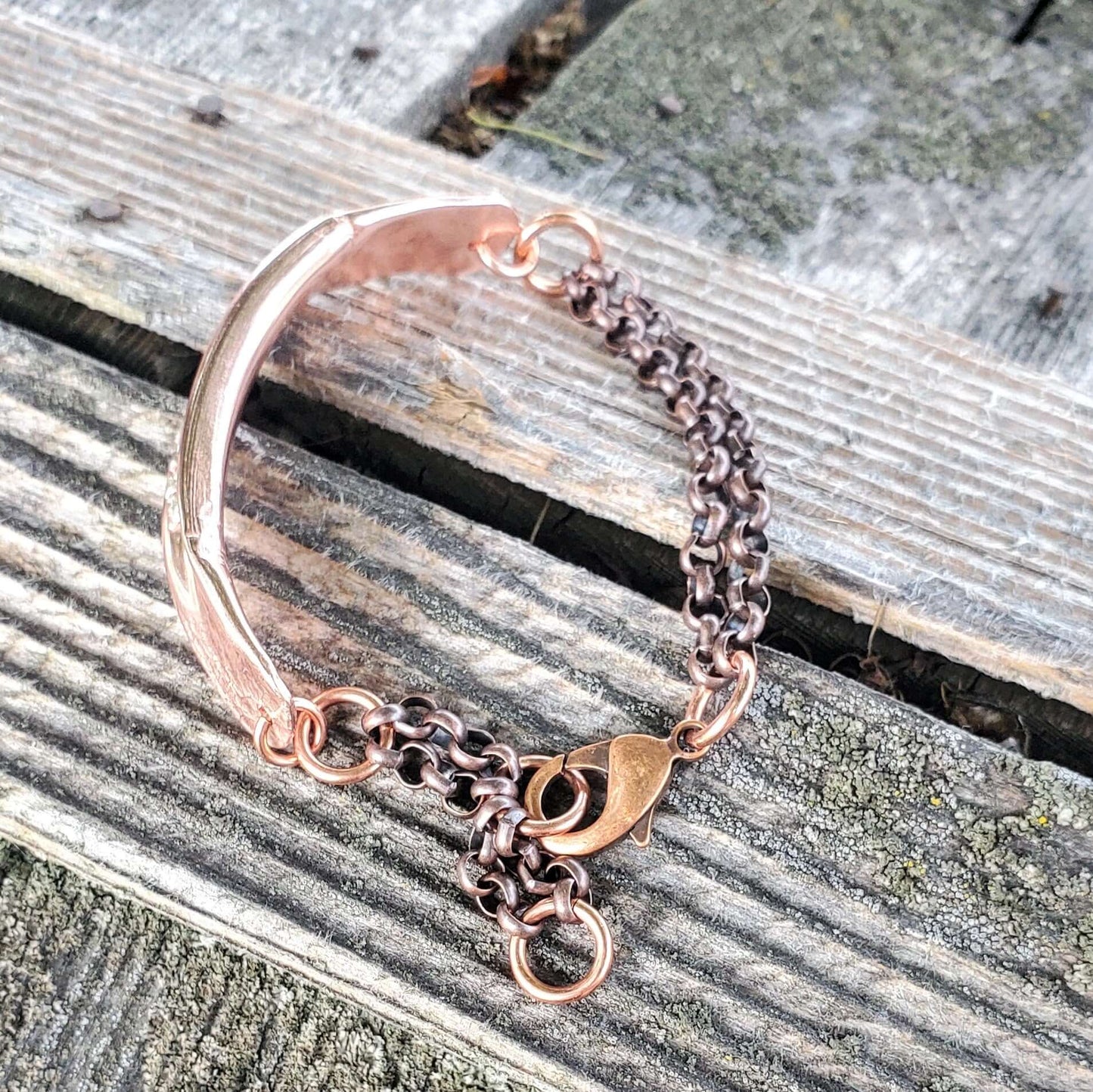 Adjustable Copper Channel Silver Mesh Cuff Bracelet Handmade