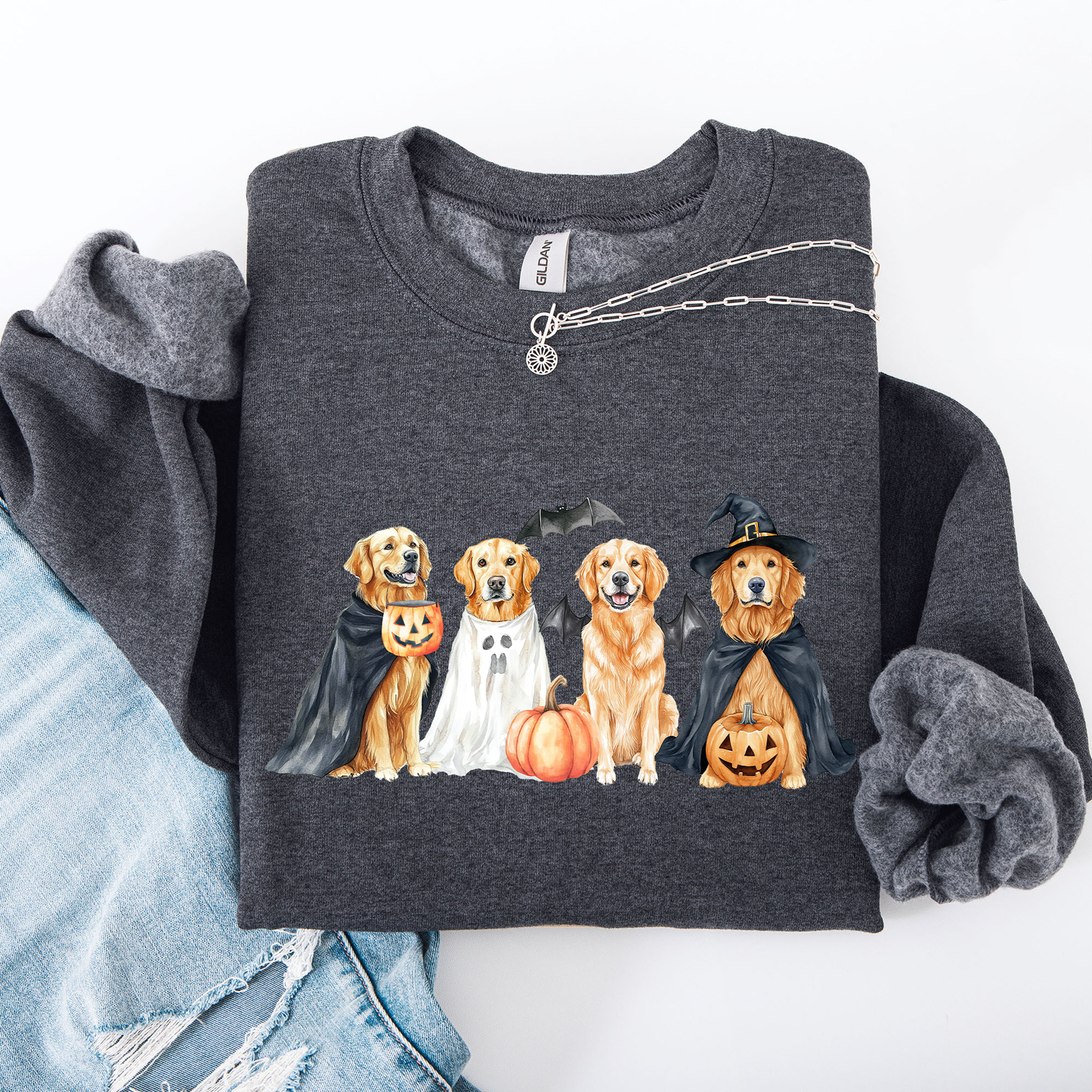Adorable Halloween Dogs, Bats, Pumpkins, Spooky, Witch, Halloween Sweatshirt