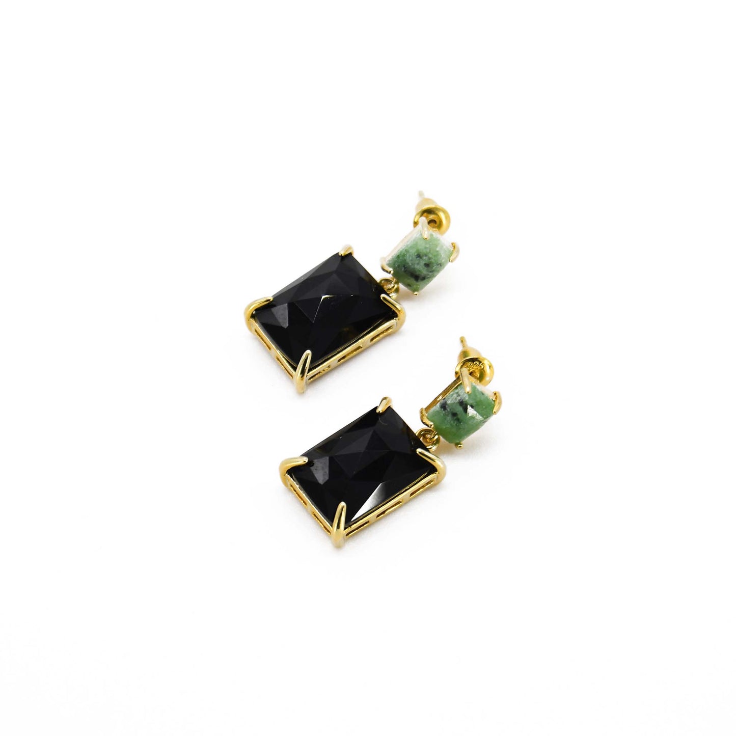 Jet Black Gemstone Labradorite and Agate Earring 14k Gold Plated