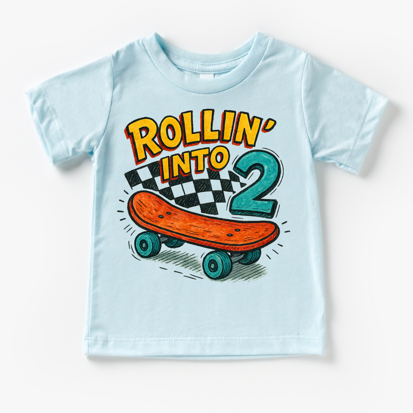 Rollin Into 2 Boys Skateboard 2nd Birthday Shirt - Birthday Tee