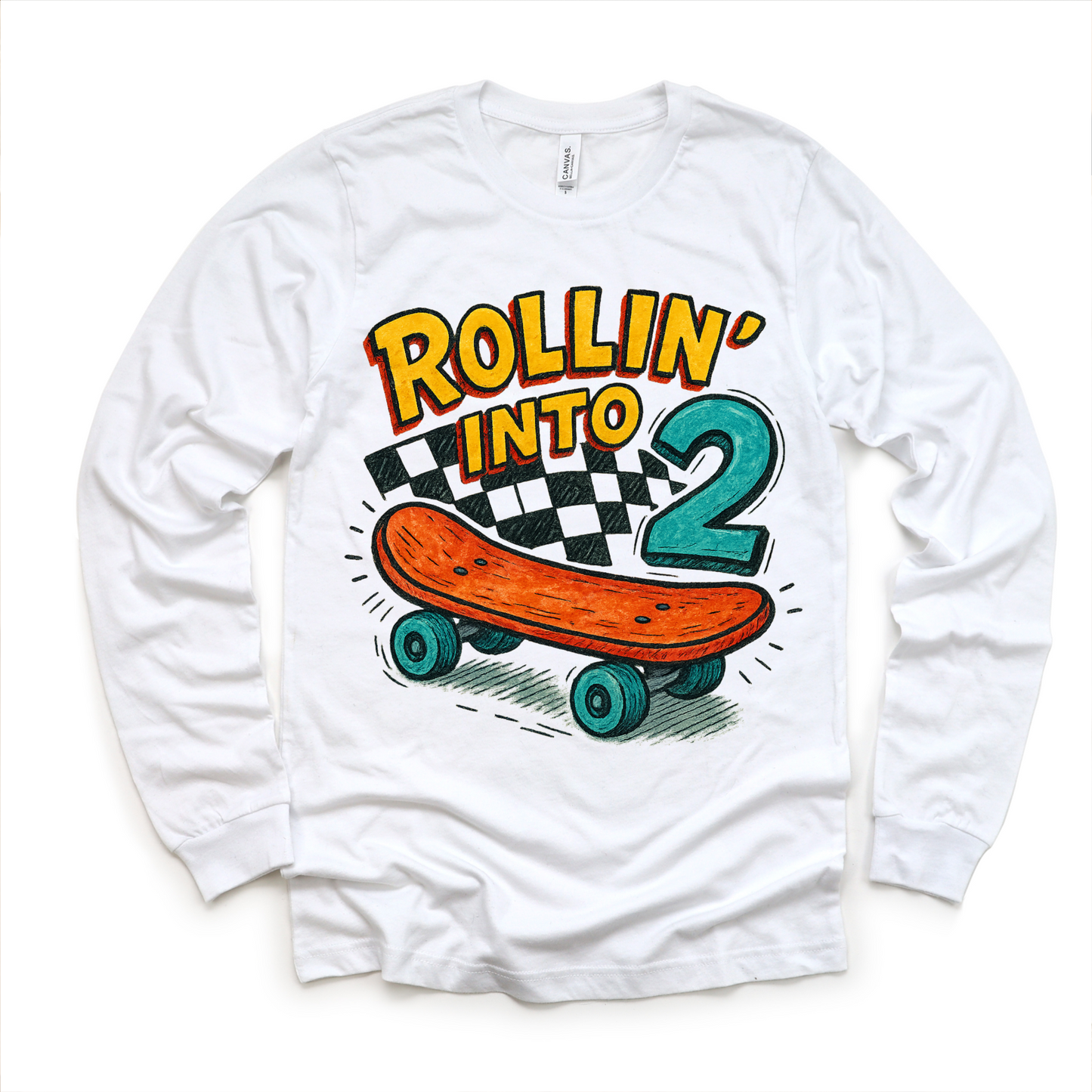 Rollin Into 2 Boys Skateboard 2nd Birthday Shirt - Birthday Tee