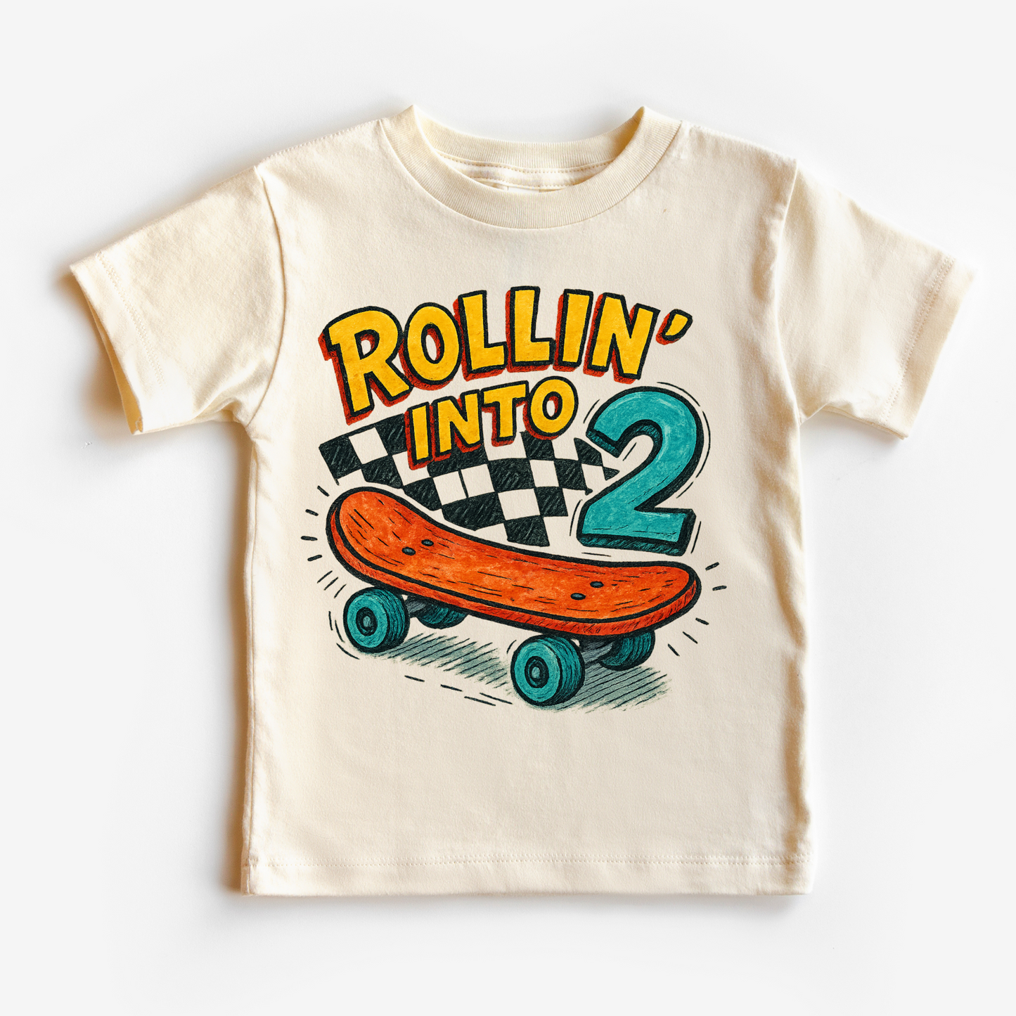 Rollin Into 2 Boys Skateboard 2nd Birthday Shirt - Birthday Tee