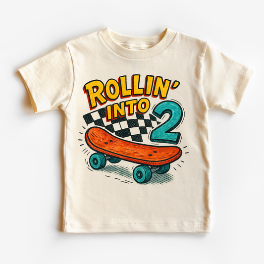 Rollin Into 2 Boys Skateboard 2nd Birthday Shirt - Birthday Tee