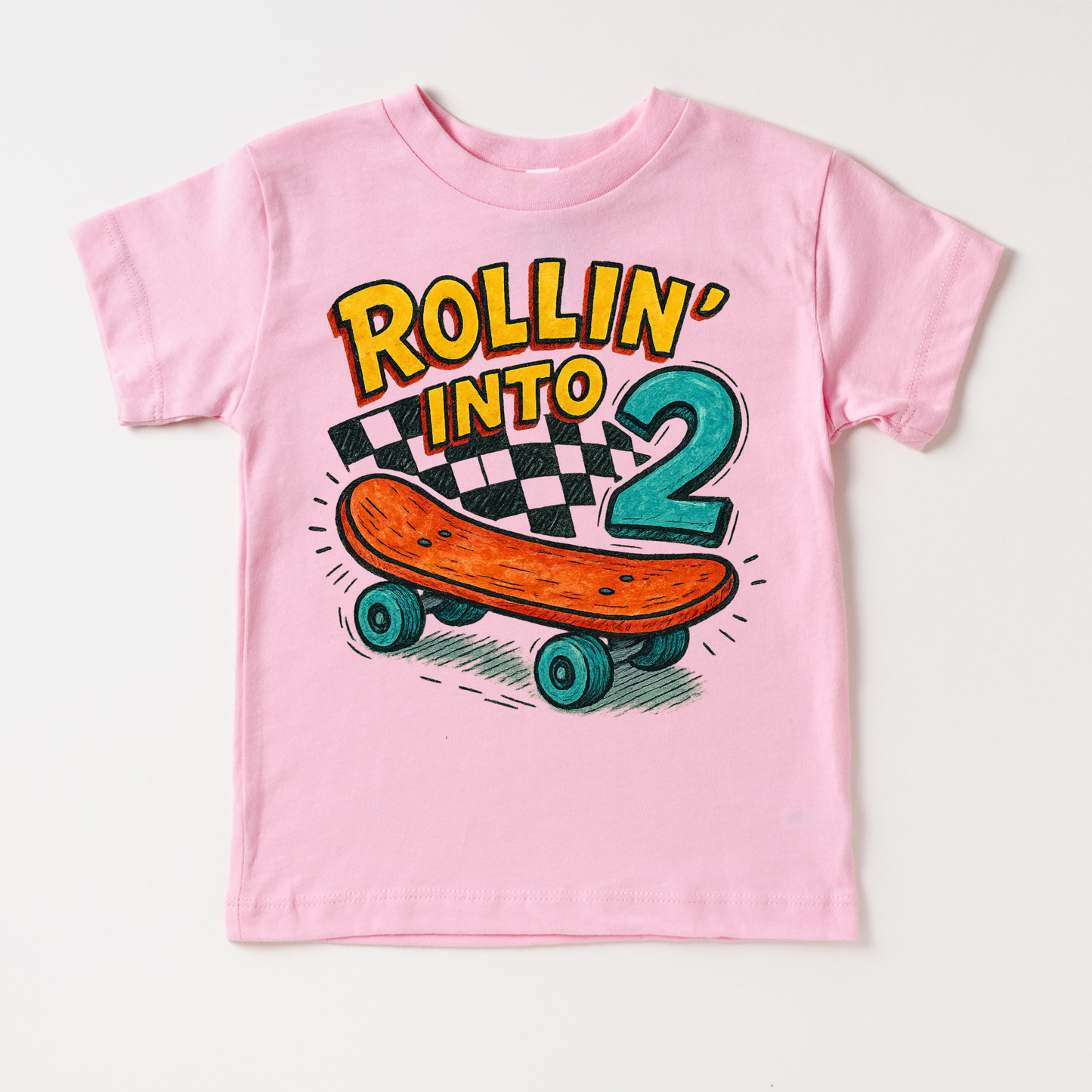 Rollin Into 2 Boys Skateboard 2nd Birthday Shirt - Birthday Tee