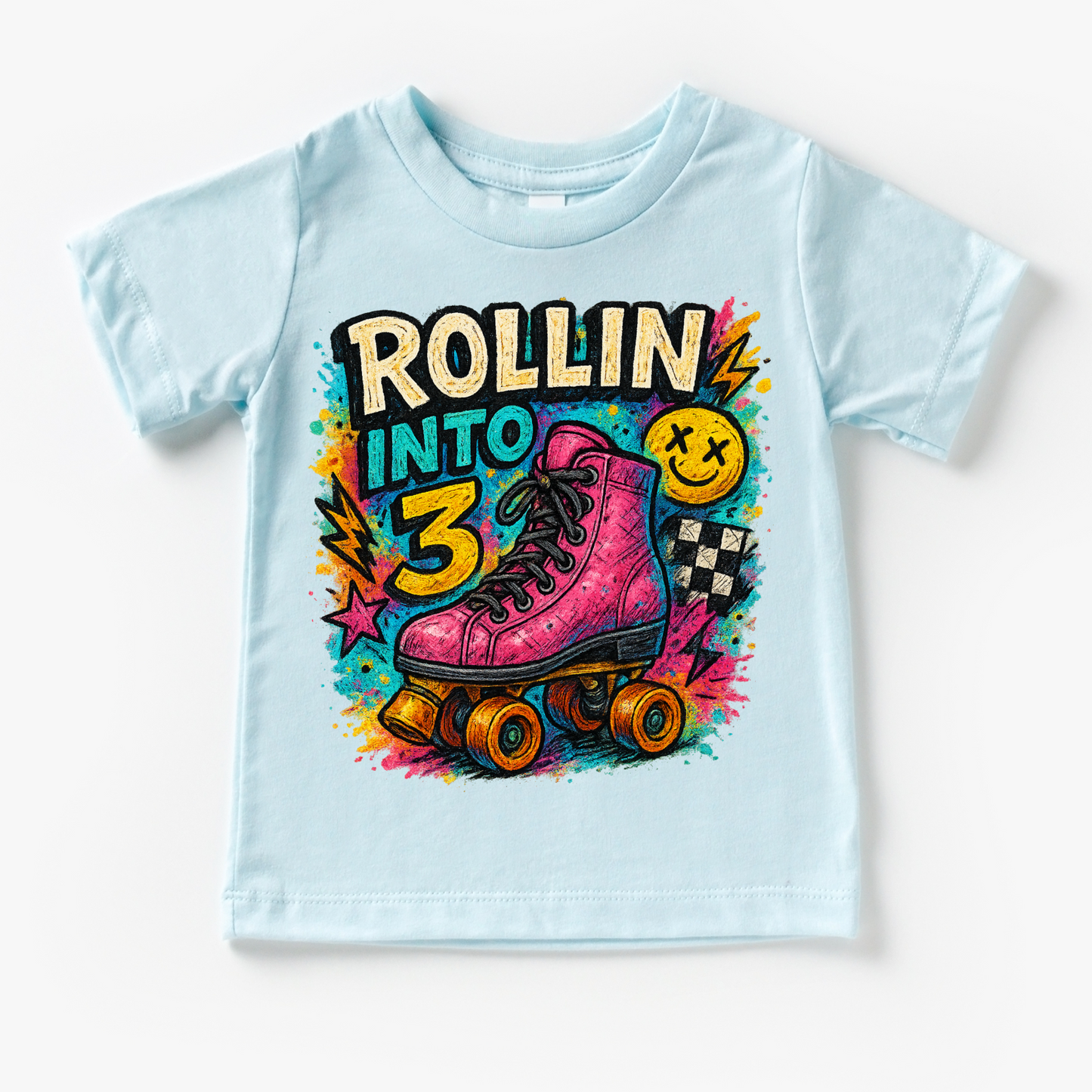 Rollin Into 3 Roller Skating Birthday Shirt - 3rd Birthday Tee