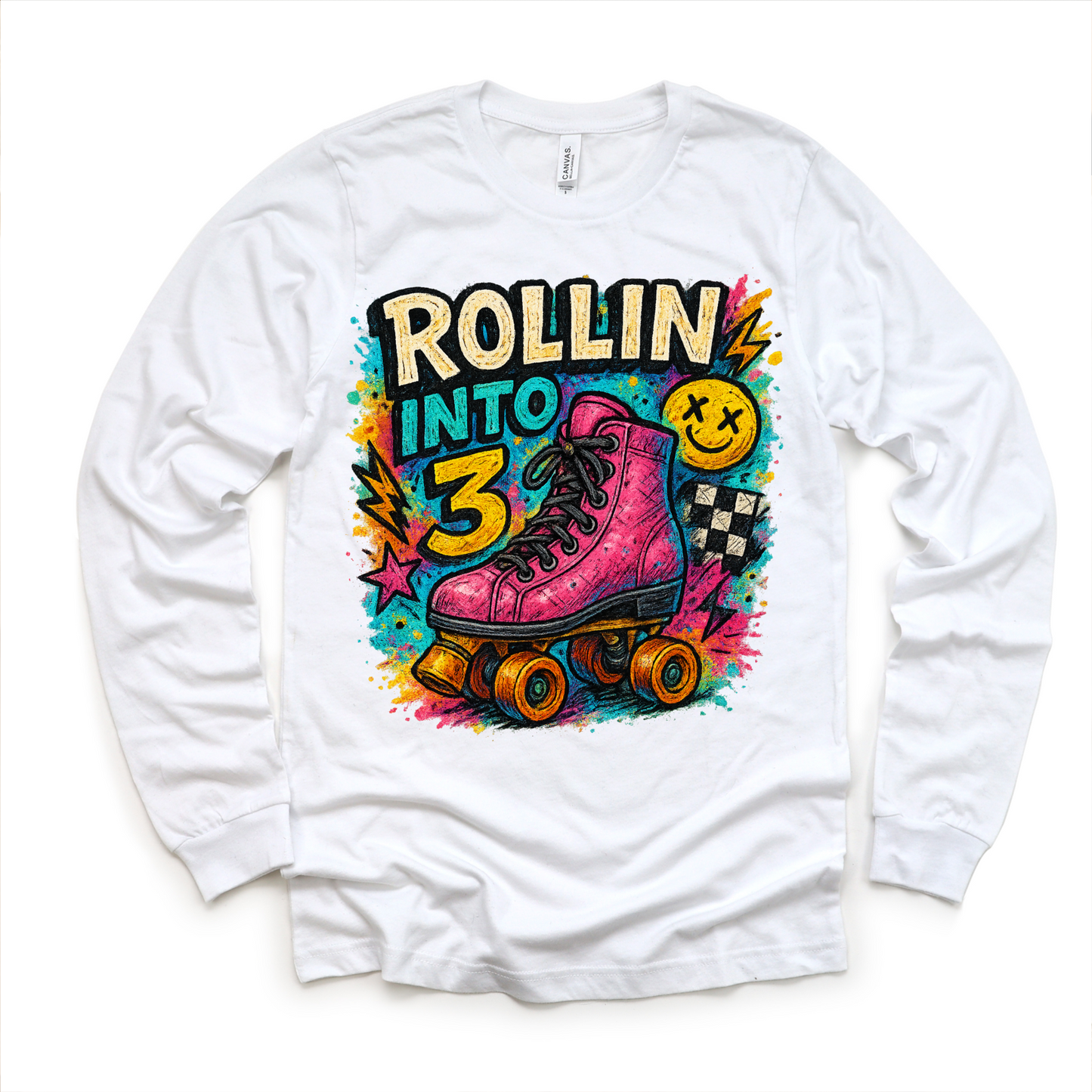 Rollin Into 3 Roller Skating Birthday Shirt - 3rd Birthday Tee
