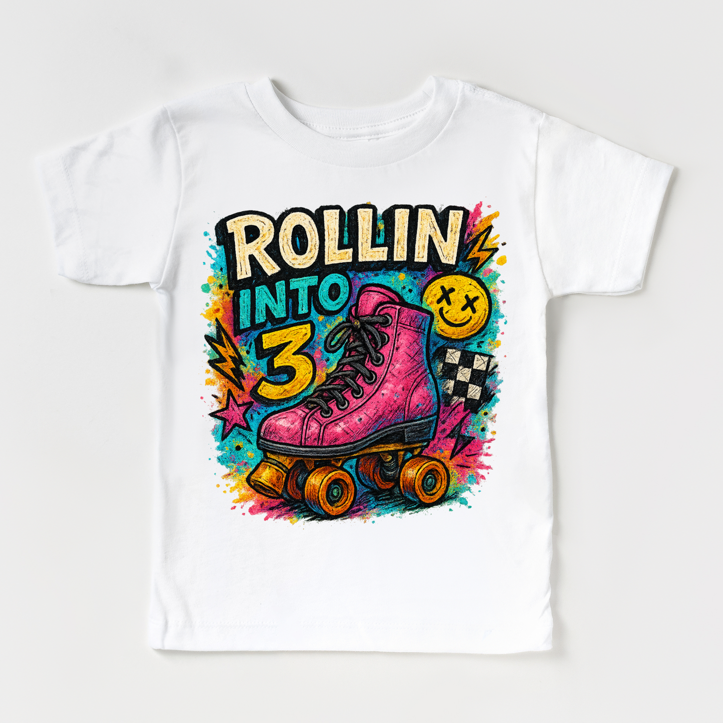 Rollin Into 3 Roller Skating Birthday Shirt - 3rd Birthday Tee