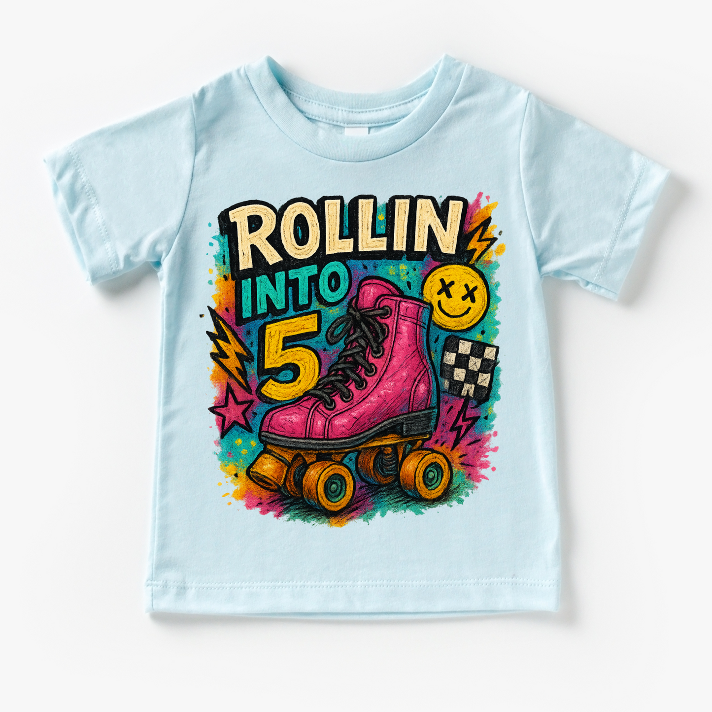 Rollin Into 5 Roller Skating Birthday Shirt - 5th Birthday Tee
