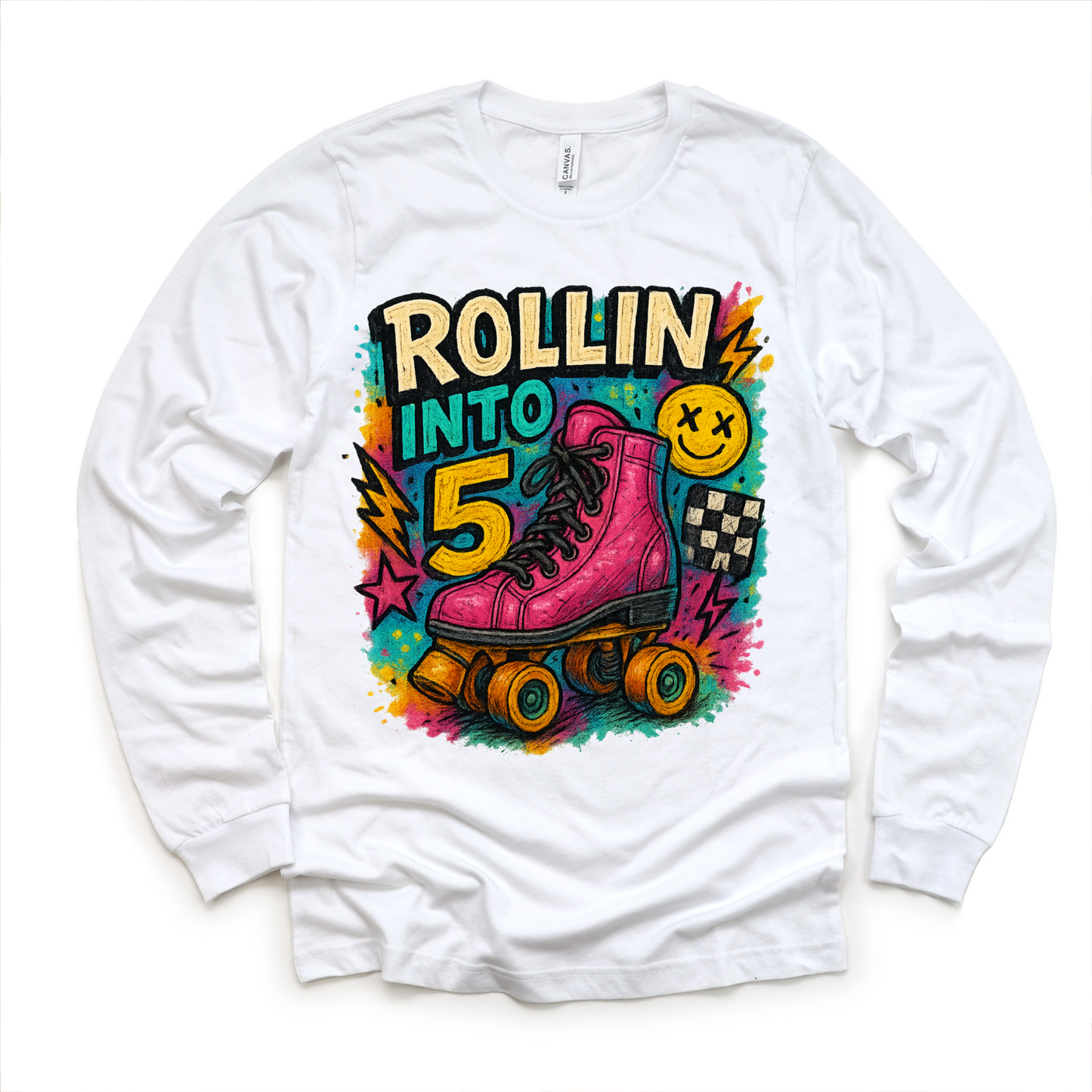 Rollin Into 5 Roller Skating Birthday Shirt - 5th Birthday Tee