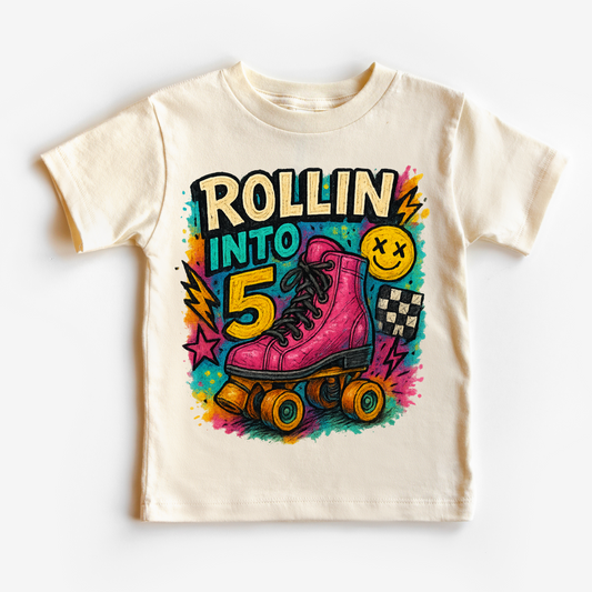 Rollin Into 5 Roller Skating Birthday Shirt - 5th Birthday Tee