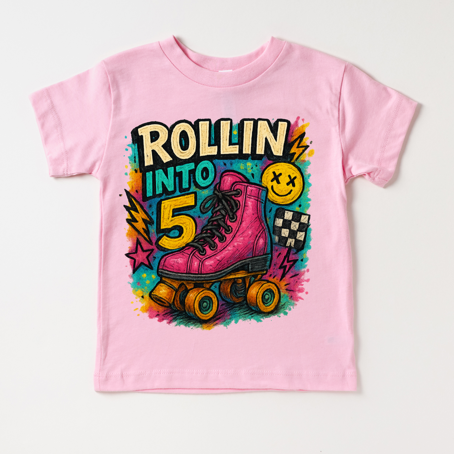 Rollin Into 5 Roller Skating Birthday Shirt - 5th Birthday Tee