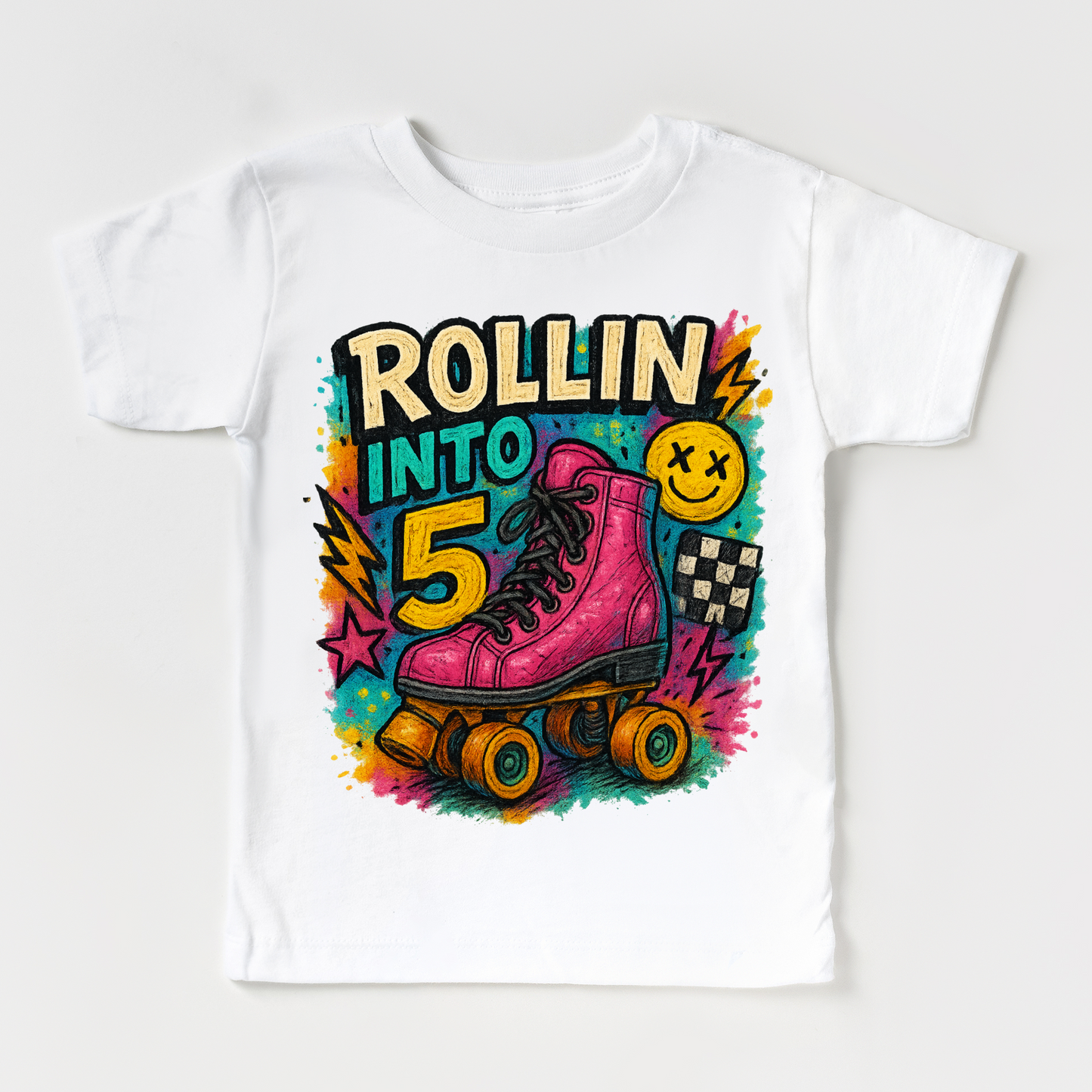 Rollin Into 5 Roller Skating Birthday Shirt - 5th Birthday Tee