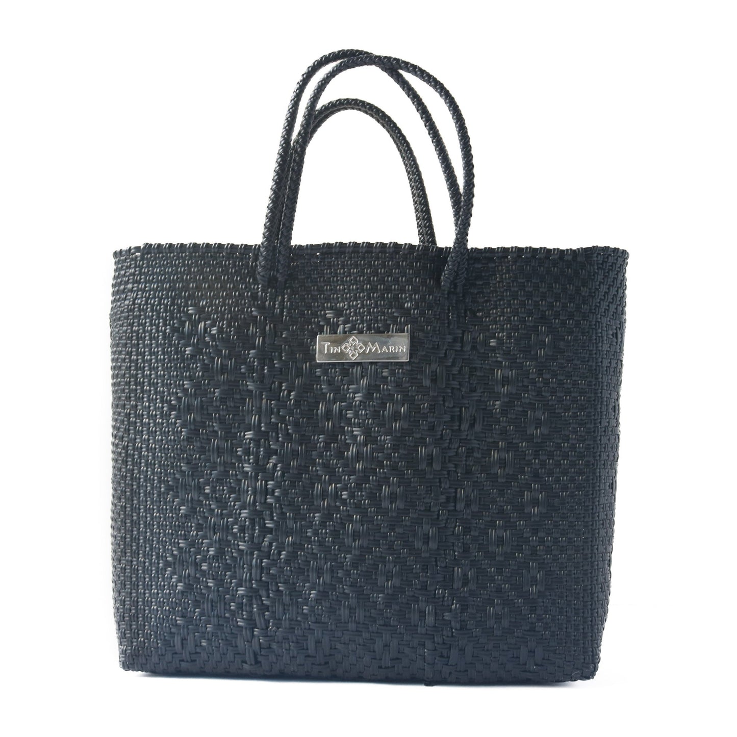 All Black Large Woven Crossbody Bag