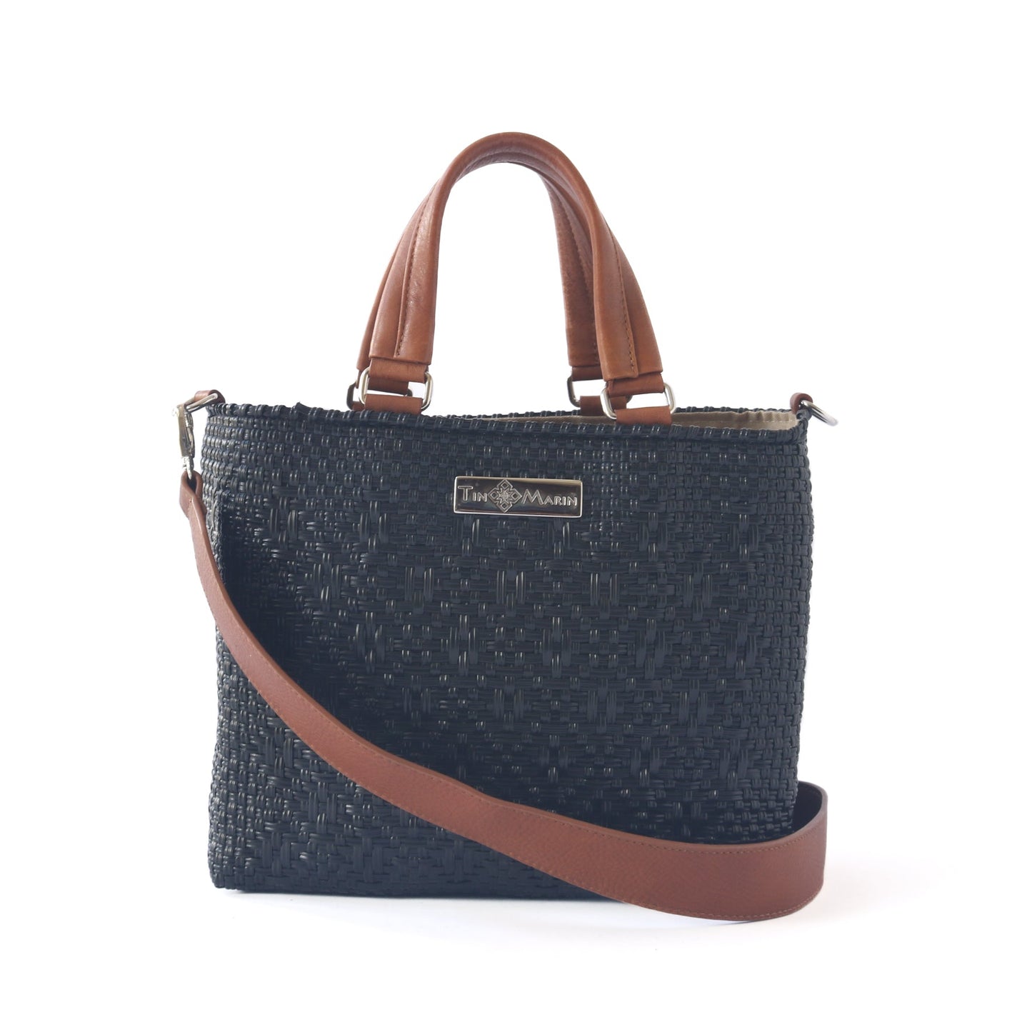 All Black Woven Medium Crossbody Drawstring Bag