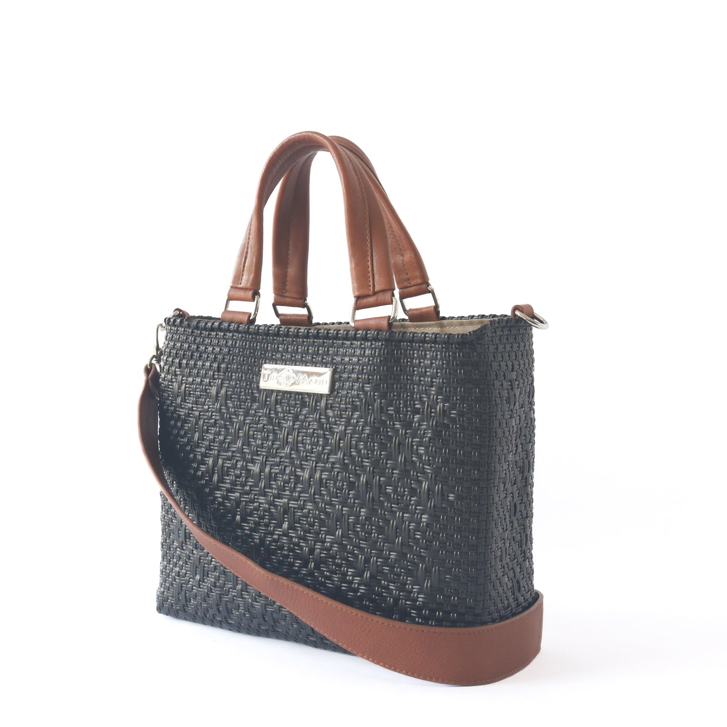 All Black Woven Medium Crossbody Drawstring Bag