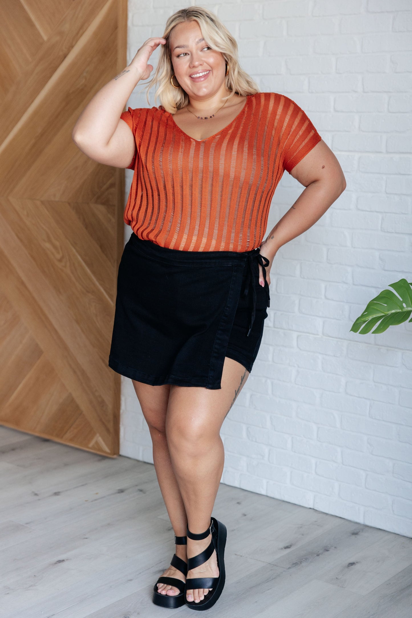 Loose Knit Burnt Orange Wide V-Neck Top All I See Is You