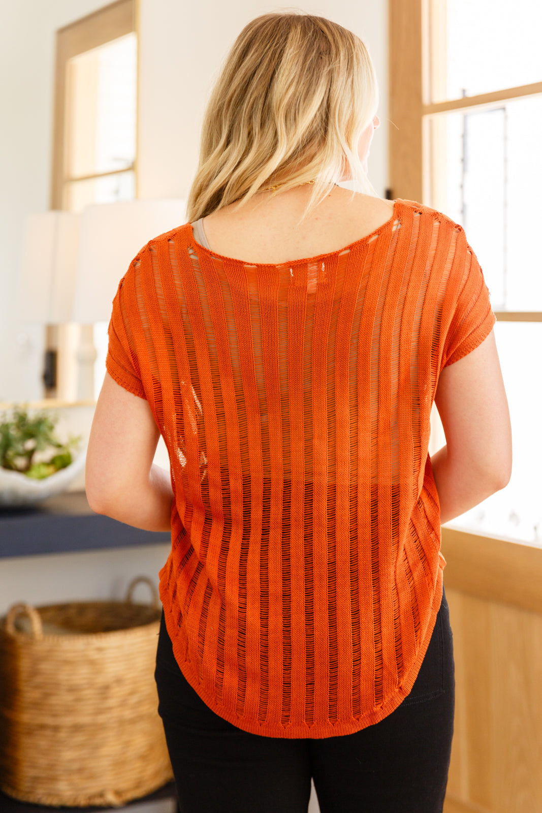 Loose Knit Burnt Orange Wide V-Neck Top All I See Is You