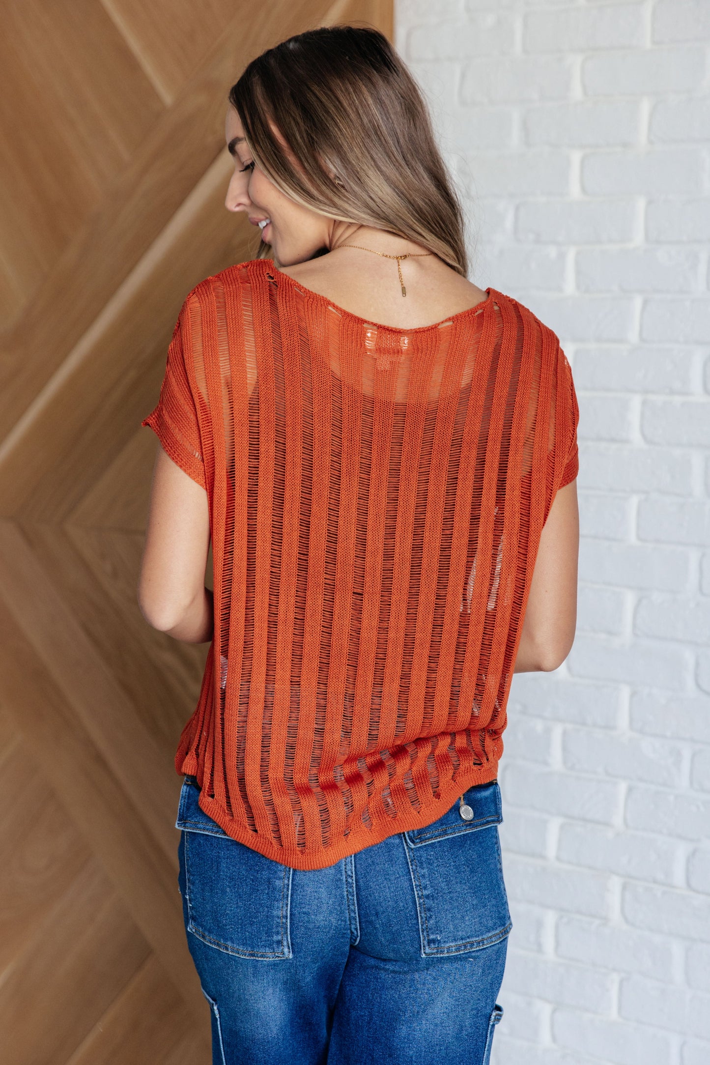 Loose Knit Burnt Orange Wide V-Neck Top All I See Is You