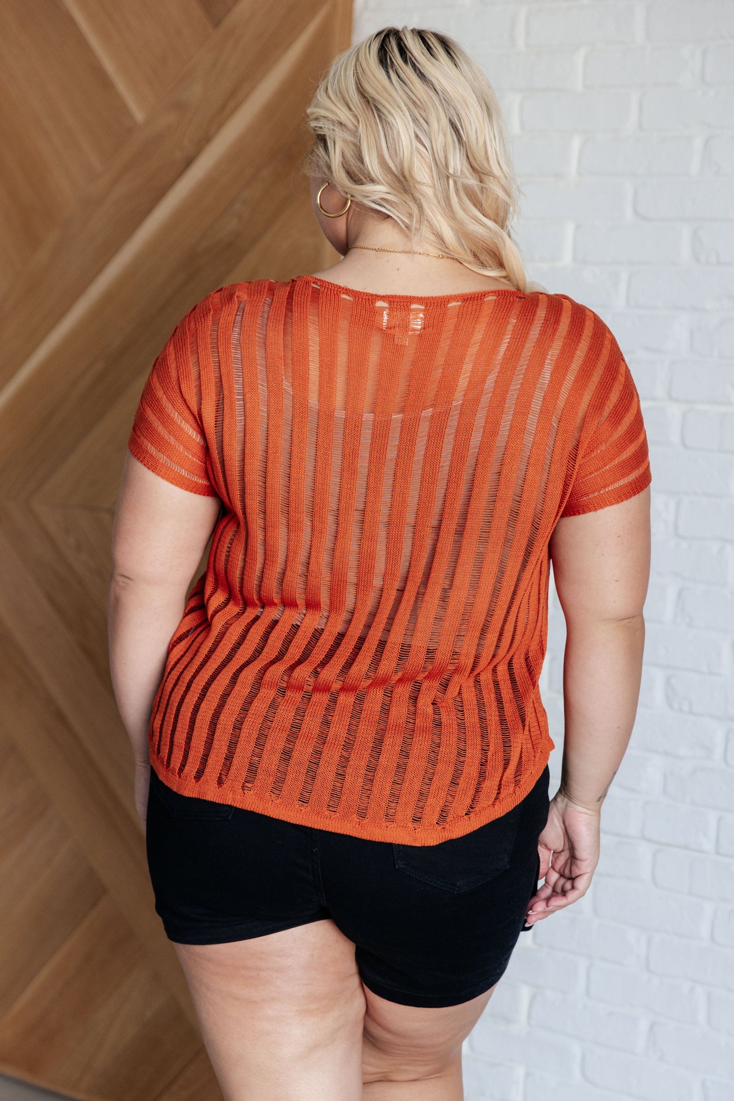 Loose Knit Burnt Orange Wide V-Neck Top All I See Is You