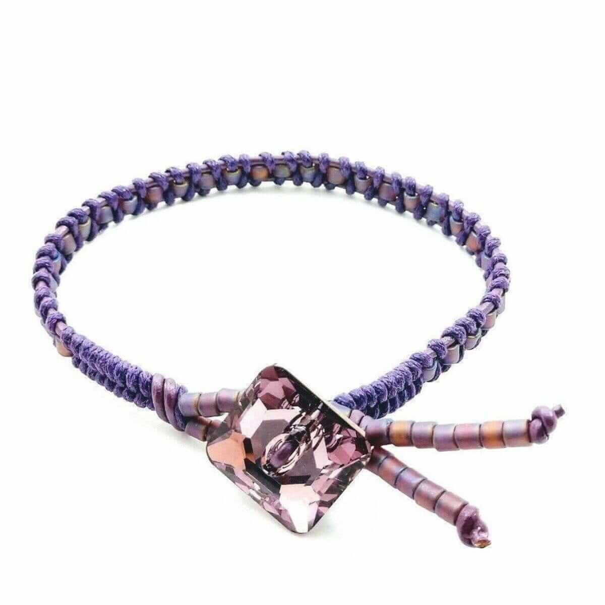 Amethyst Braided Leather Swarovski Crystal Square Button Bracelet Alexa Martha Designs