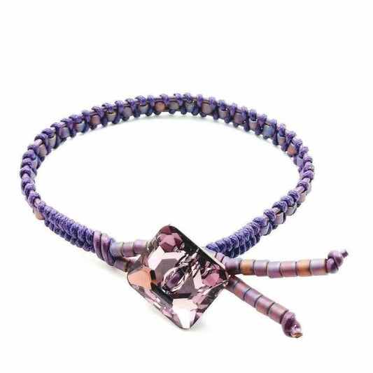Amethyst Braided Leather Swarovski Crystal Square Button Bracelet Alexa Martha Designs