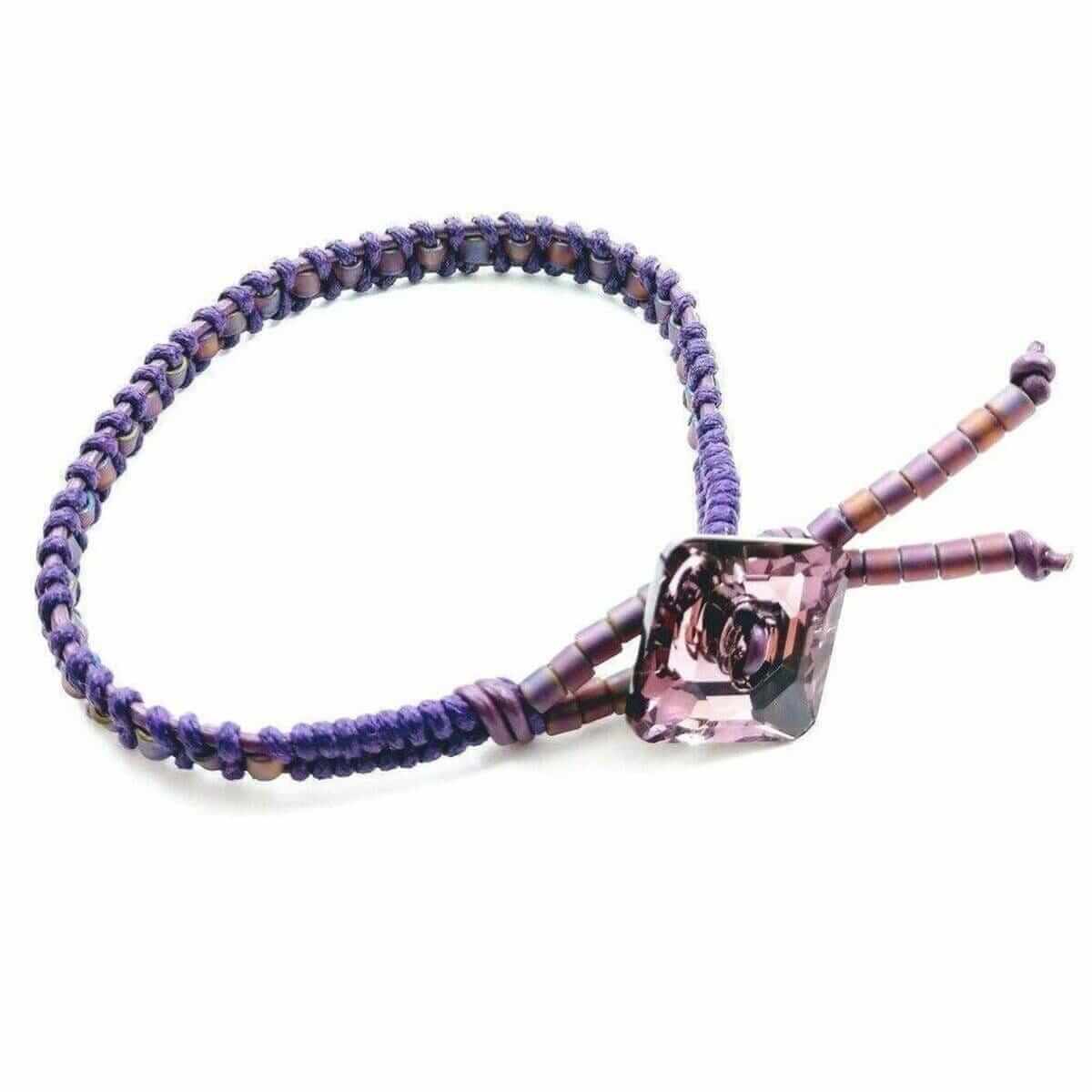 Amethyst Braided Leather Swarovski Crystal Square Button Bracelet Alexa Martha Designs