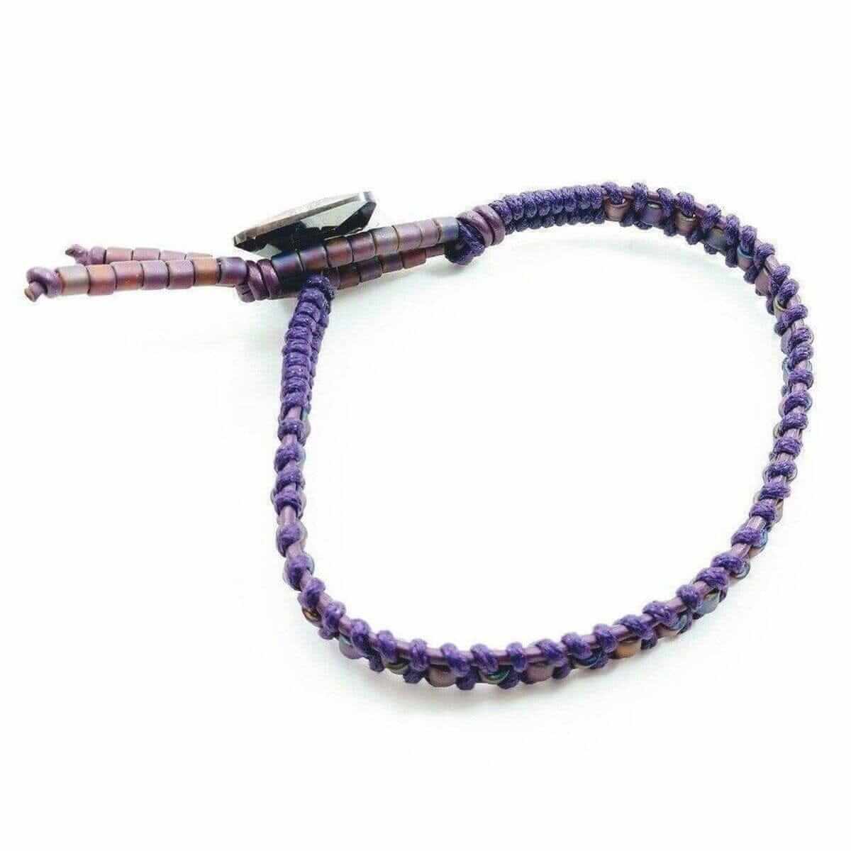 Amethyst Braided Leather Swarovski Crystal Square Button Bracelet Alexa Martha Designs